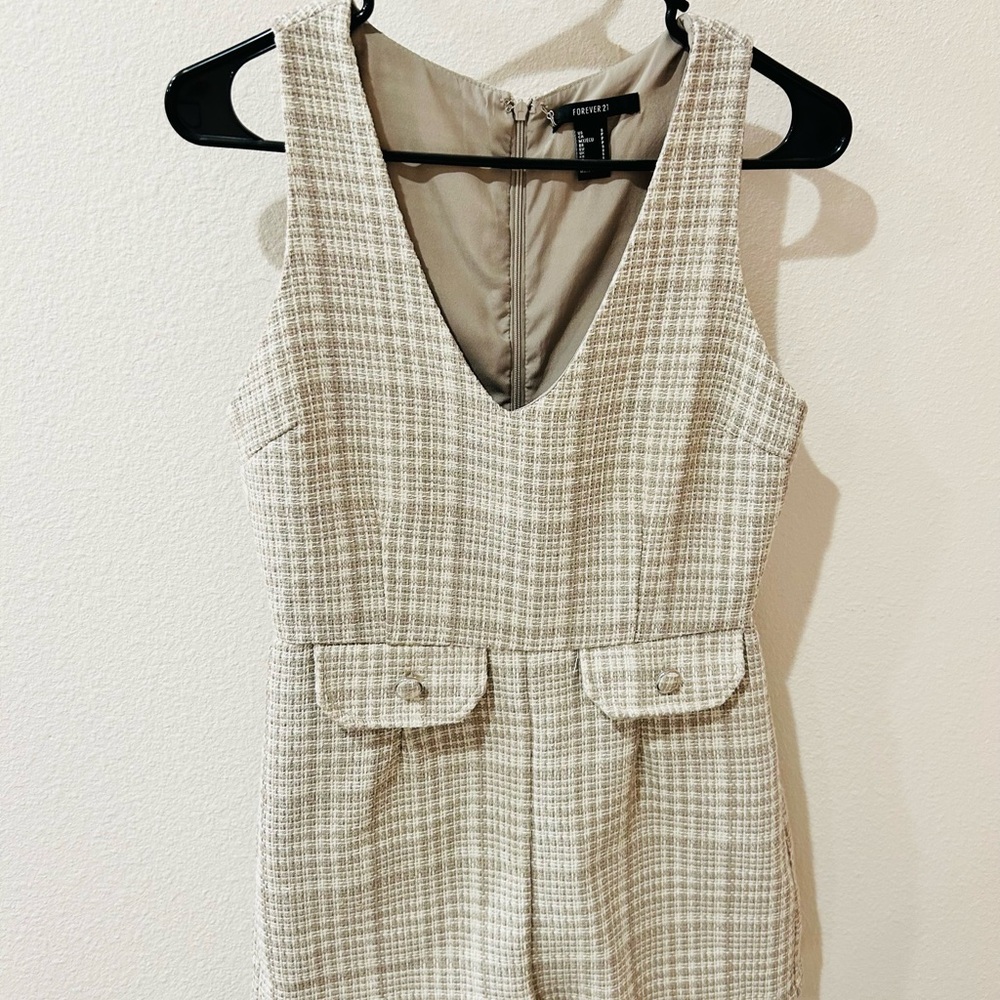 Forever 21 Plaid Jumpsuit in Beige and Cream